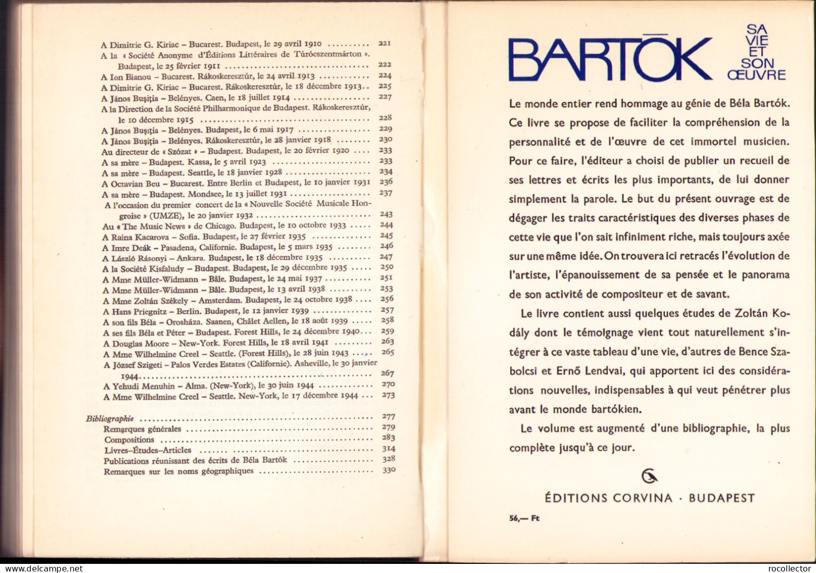 Bartók. Sa vie et son oeuvre, Budapest 560SP