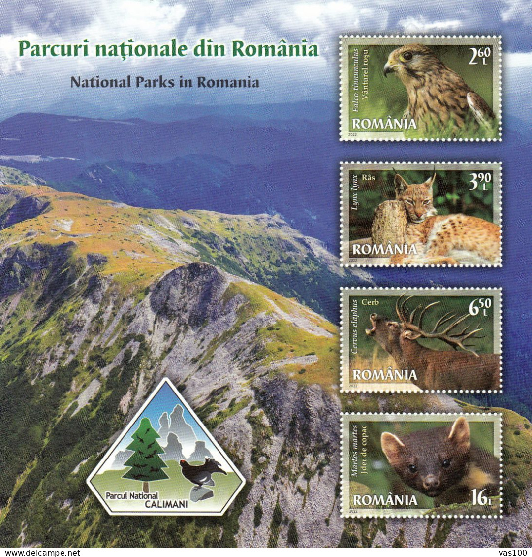 Romania 2022 Calimani Park S/s, Mint NH, Nature - Birds - Cat Family - Deer - National Parks - Nuevos