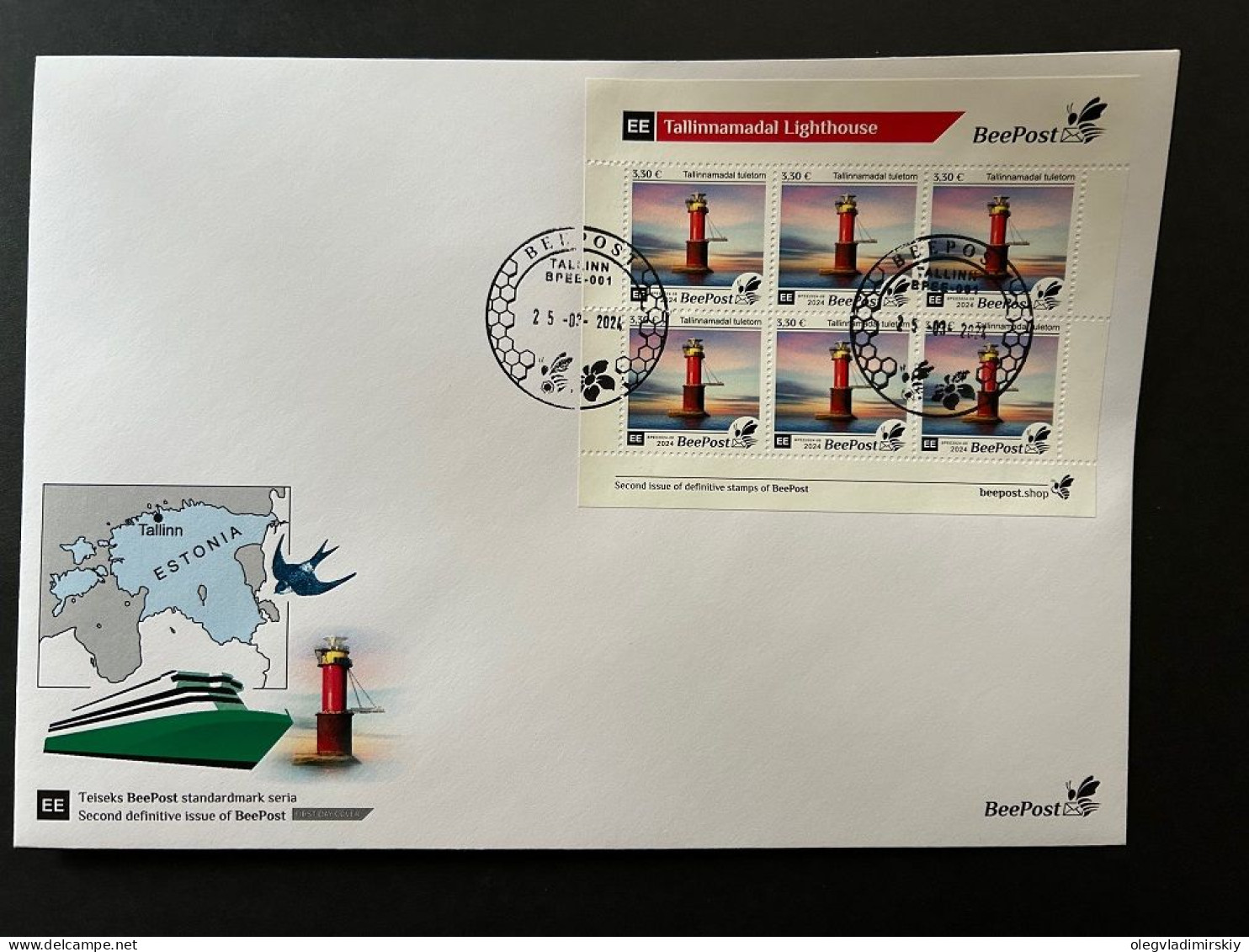 Estonia Estland Estonie 2024 Definitives Tallinnamadal Lighthouse BeePost Sheetlet FDC - Lighthouses