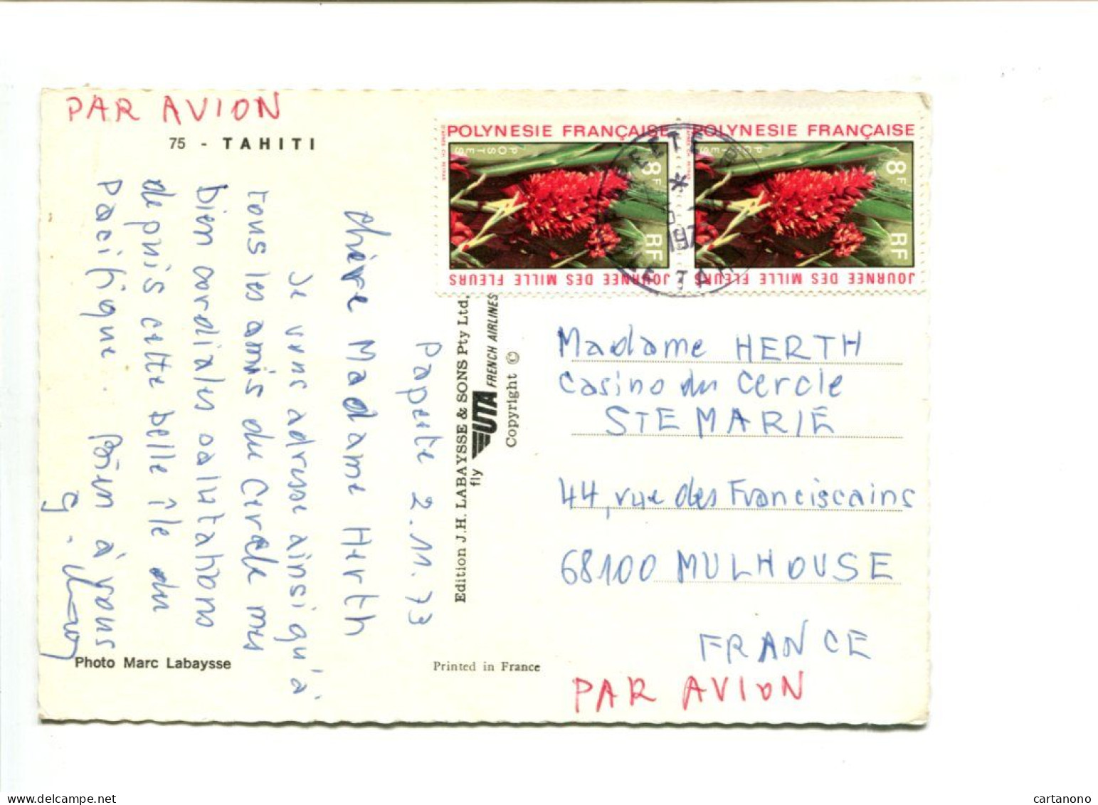 POLYNESIE FRANCAISE - Affr. Sur Carte Postale - Brieven En Documenten