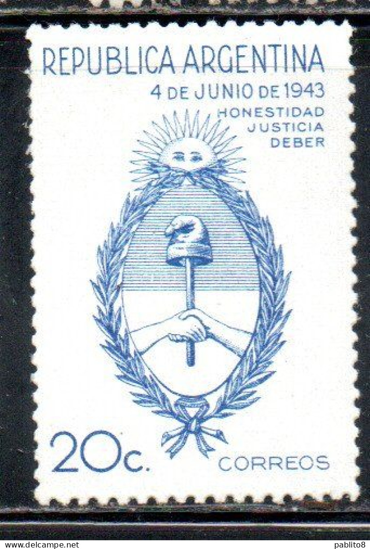 ARGENTINA 1943 1950 CHANGE OF POLITICAL ORGANIZATION ARMS HONESTY JUSTICE DUTY 20c MNH - Unused Stamps