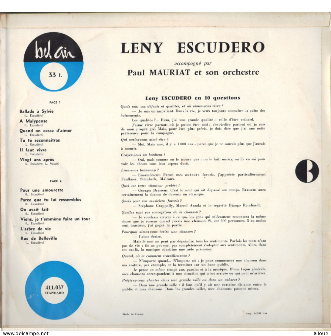 LENY ESCUDERO -  FR LP  - BALLADE A SYLVIE - Autres - Musique Française