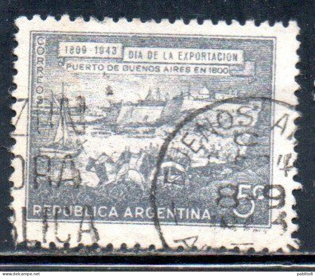 ARGENTINA 1943 DAY OF EXPORTS PORT OF BUENOS AIRES IN 1800  5c USED USADO OBLITERE' - Oblitérés