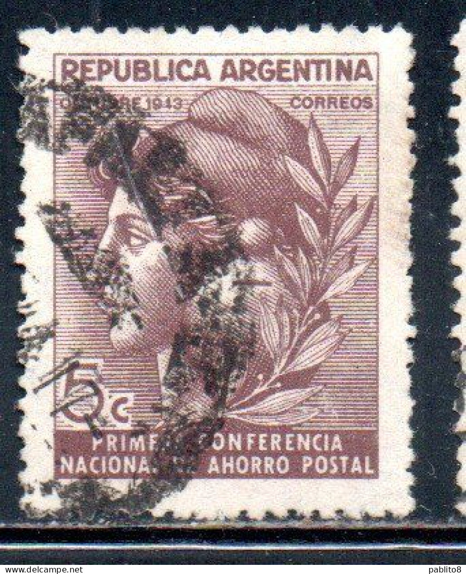 ARGENTINA 1943 NATIONAL POSTAL SAVINGS BALK LIBERTY HEAD  5c USED USADO OBLITERE' - Oblitérés