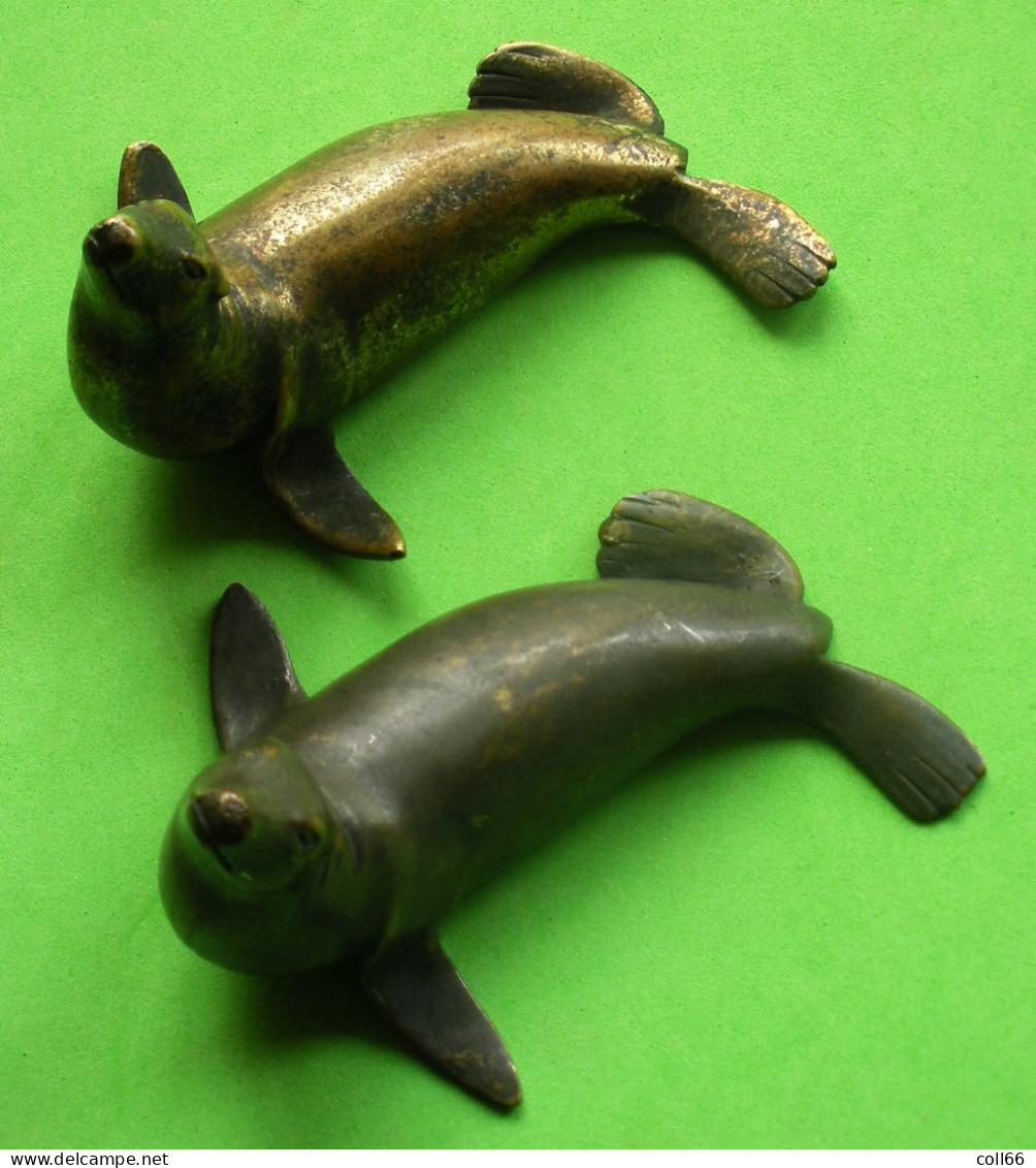 2 Bronzes Anciens Avec Otaries Ancient Bronze With Sea Lions 442g & 428 G à Nettoyer Port Franco Pour France Métro - Bronzes