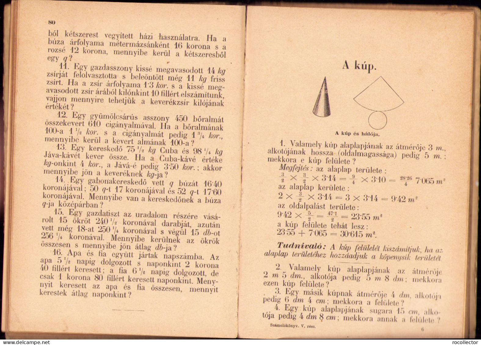 Számolókönyv mértannal és mértani rajzzal az elemi népiskola VI. osztalya számára 1906 Budapest 588SP