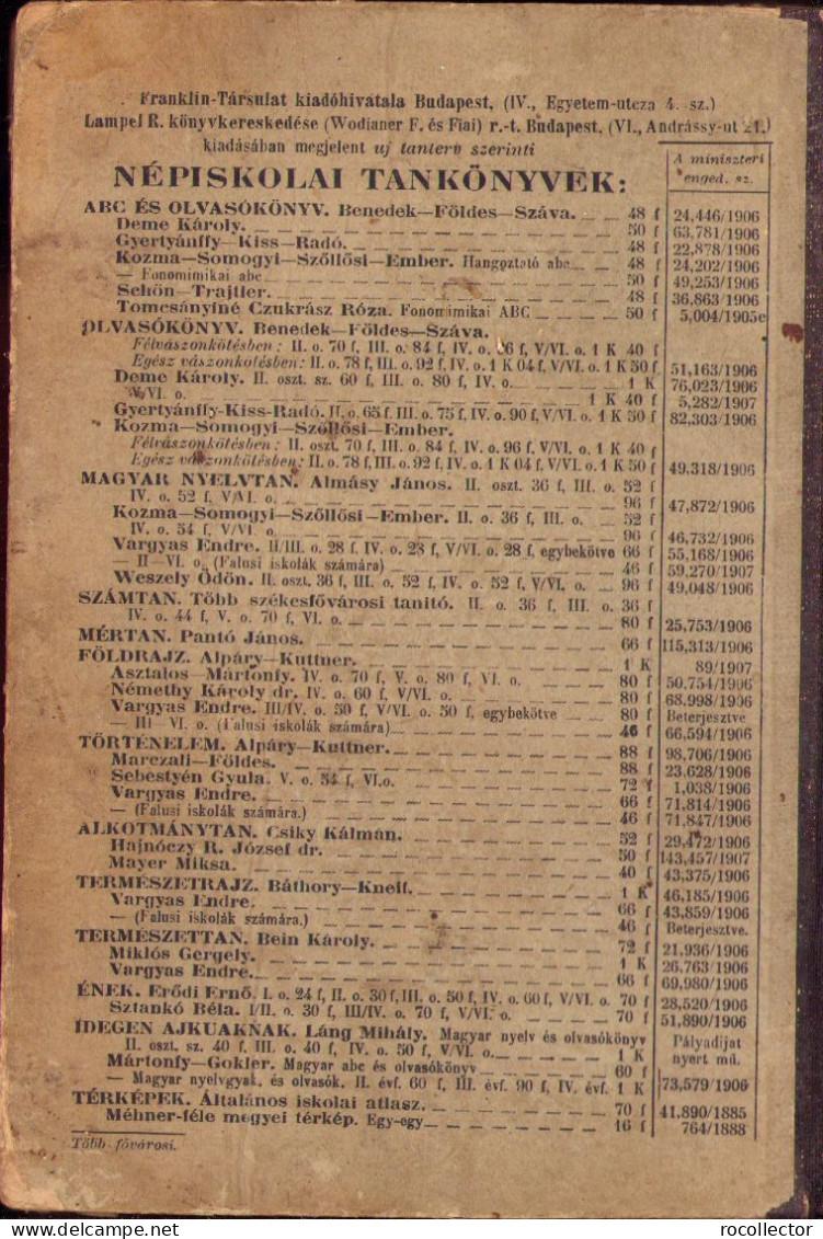 Számolókönyv mértannal és mértani rajzzal az elemi népiskola VI. osztalya számára 1906 Budapest 588SP