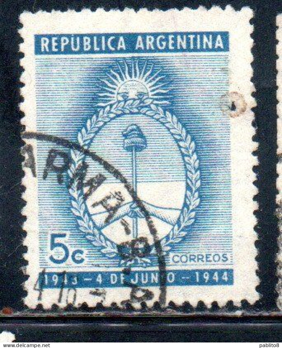 ARGENTINA 1944 CHANGE OF POLITICAL ORGANIZATION ARMS OF REPUBLIC 5c USED USADO OBLITERE' - Gebruikt