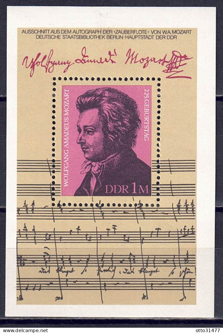 DDR 1981 - 225. Geburtstag Mozarts, Block 62, Postfrisch ** / MNH - 1981-1990