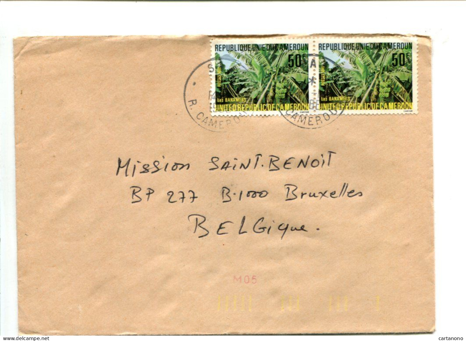 CAMEROUN - Affr. Sur Lettre Pour La Belgique + Test Code Postal Barre Fluo - Bananiers - Cameroon (1960-...)