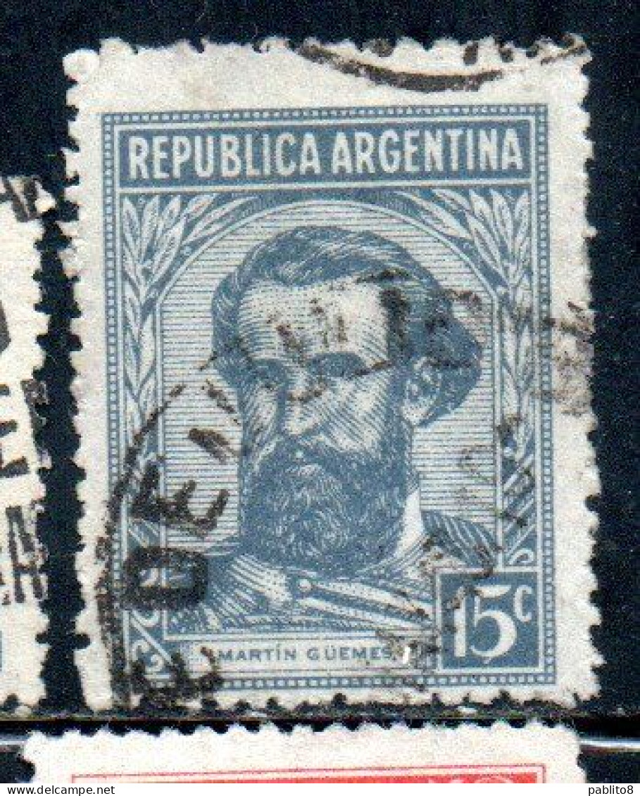 ARGENTINA 1942 1950 MARTIN GUEMES 15c USED USADO OBLITERE' - Usati