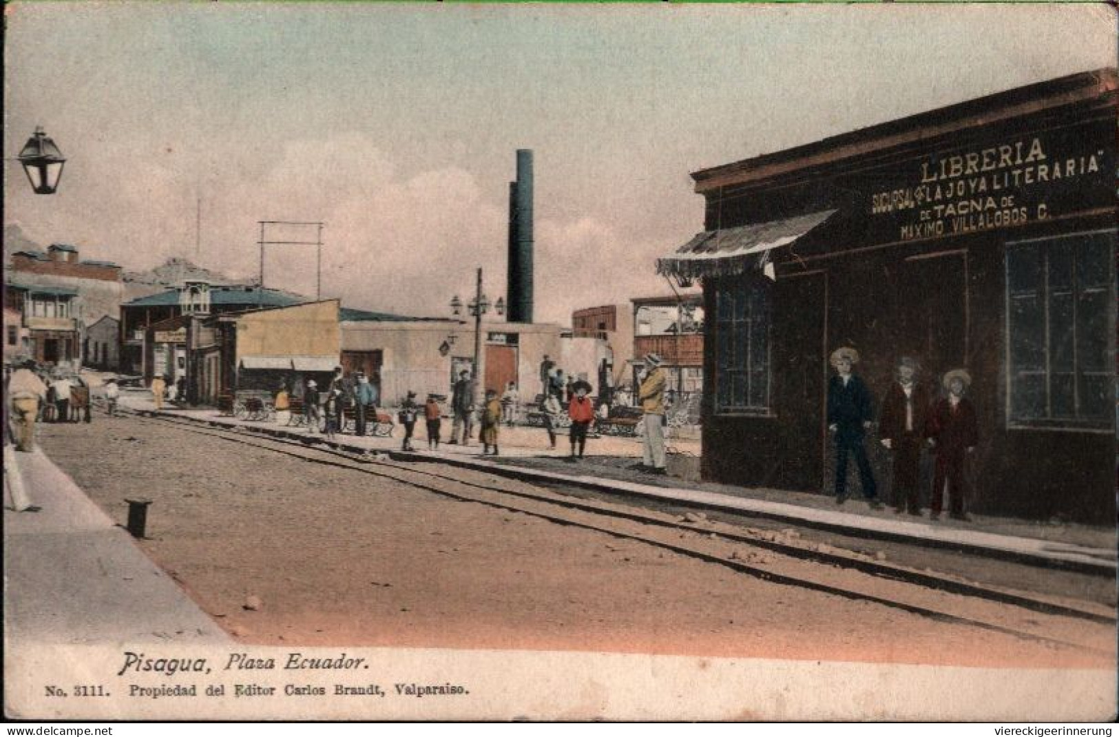 ! Alte Ansichtskarte Aus Chile, Pisagua, Plaza Ecuador, Ed. Carlos Brandt, Valparaiso, Libreria, 1916 - Cile