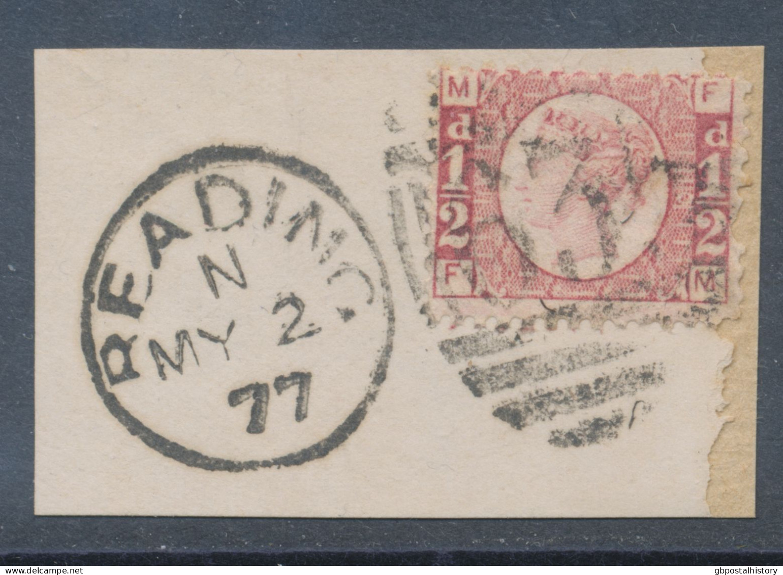 GB QV ½d Plate 10 (FM) Superb Used On Piece With Duplex „READING / 635“, Berkshire (4VODD, Time Code N), 2.5.1877 - Used Stamps