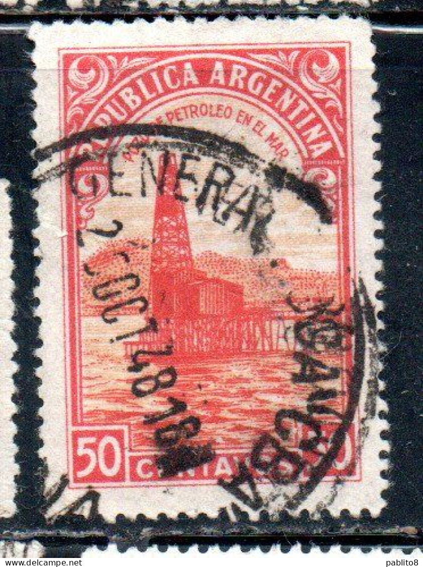 ARGENTINA 1942 1950 1949 OIL WELL PETROLEUM 50c USED USADO OBLITERE' - Used Stamps