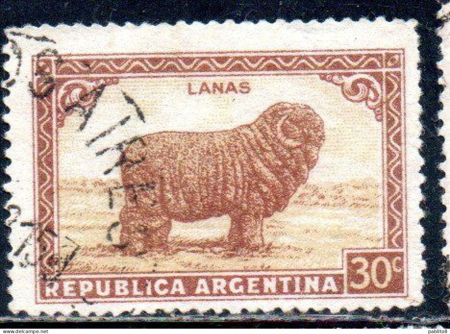 ARGENTINA 1942 1950 1949 MERINO SHEEP WOOL 30c USED USADO OBLITERE' - Usados