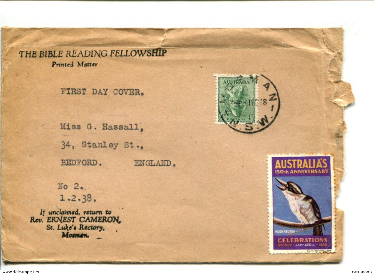 AUSTRALIE - Affranchissement Seul Sur Lettre Tarif Imprimé FDC KOALA + Vignette Kookaburra - Lettres & Documents