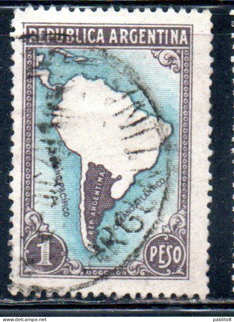 ARGENTINA 1942 1950 1949 MAP OF SOUTH AMERICA 1p USED USADO OBLITERE' - Gebraucht
