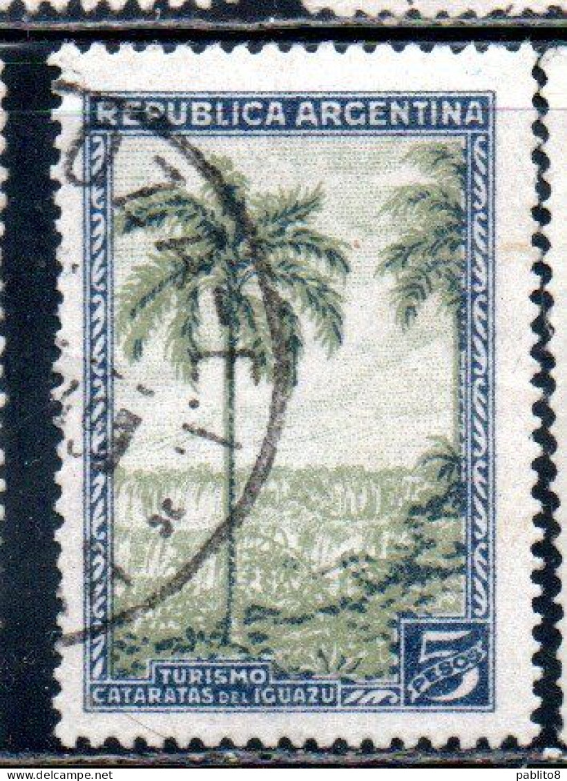 ARGENTINA 1942 1950 1949 IGUACU FALLS SCENIC WOMDERS 5p USED USADO OBLITERE' - Used Stamps