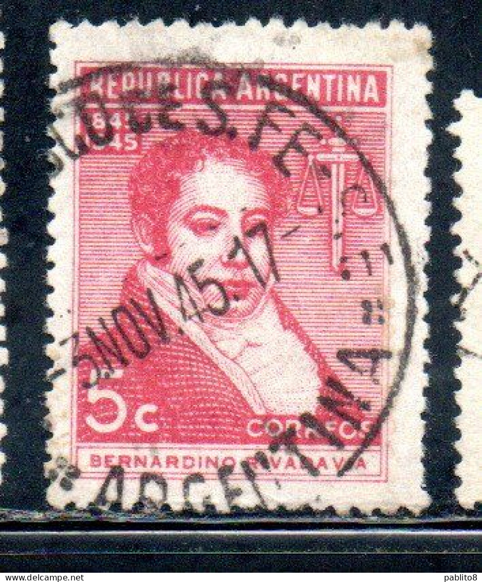 ARGENTINA 1945 BERNARDINO RIVADAVIA 5c USED USADO OBLITERE' - Oblitérés