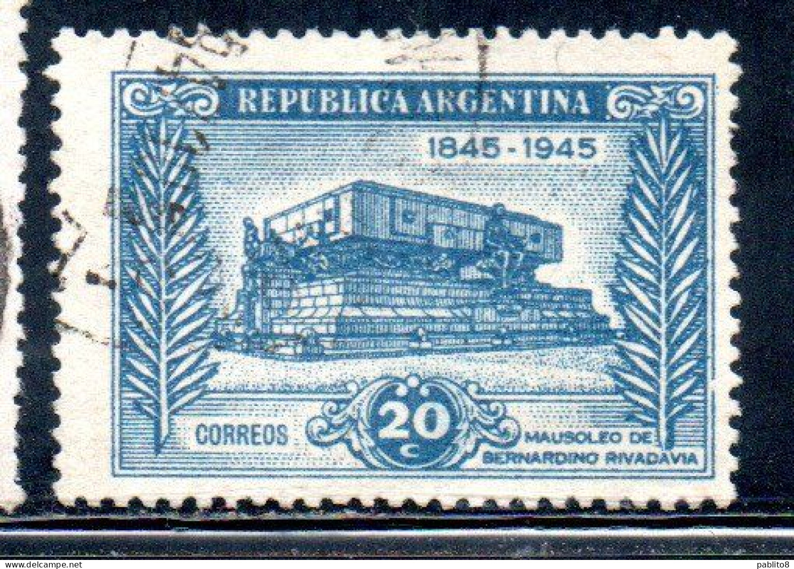 ARGENTINA 1945 MAUSOLEUM OF BERNARDINO RIVADAVIA 20c USED USADO OBLITERE' - Used Stamps