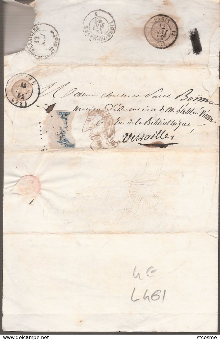 L461 - Lettre De Versailles En 1852, Timbre Découpé - 1852 Luigi-Napoleone