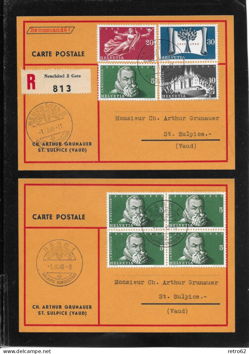 1948  100 JAHRE BUNDESSTAAT ► Kompletter Satz Auf R-Postkarte Und  4 X Komplett Im VB Auf Speziellen Postkarten   ►RAR◄ - Briefe U. Dokumente