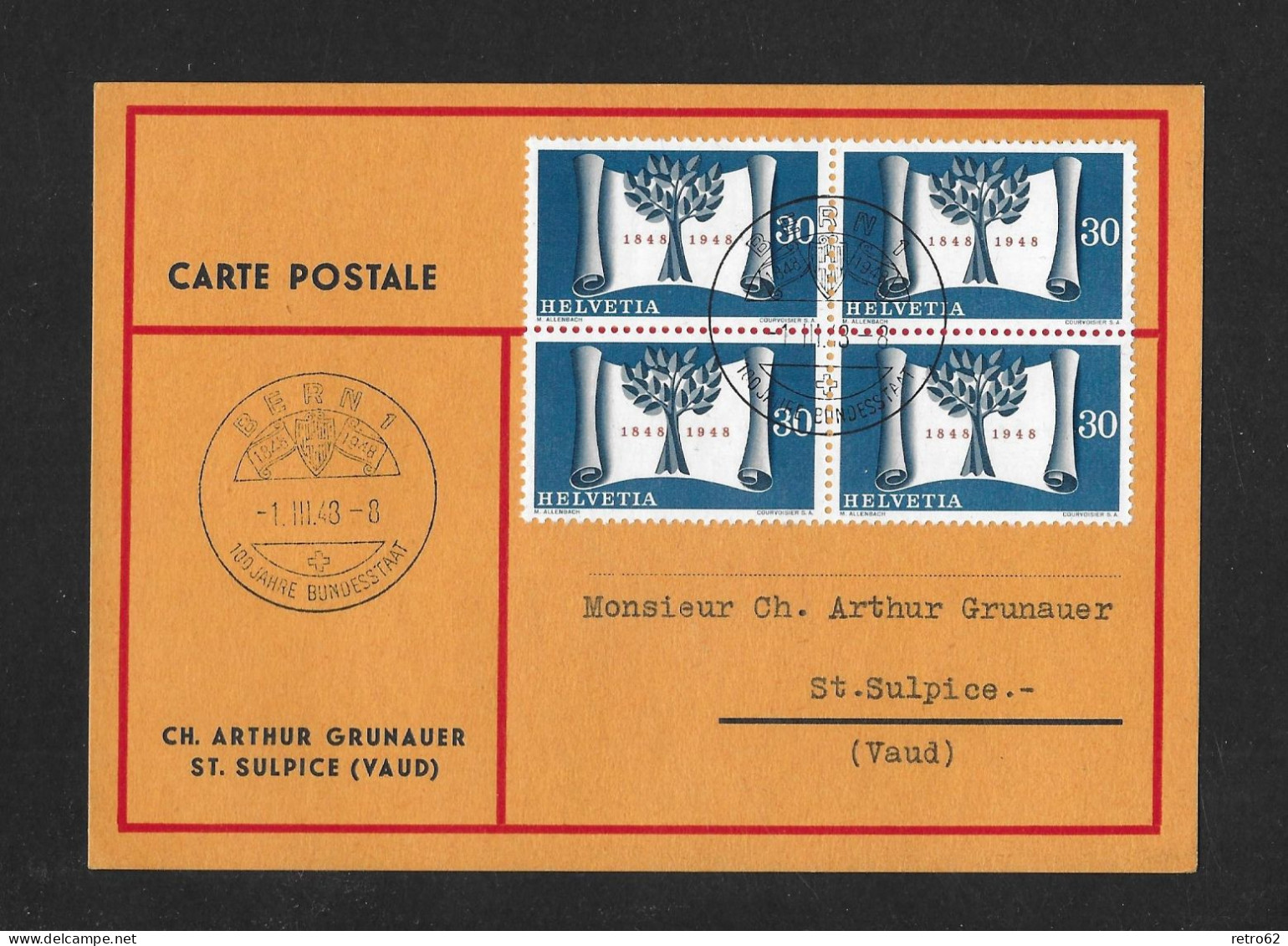 1948  100 JAHRE BUNDESSTAAT ► Kompletter Satz Auf R-Postkarte Und  4 X Komplett Im VB Auf Speziellen Postkarten   ►RAR◄ - Covers & Documents