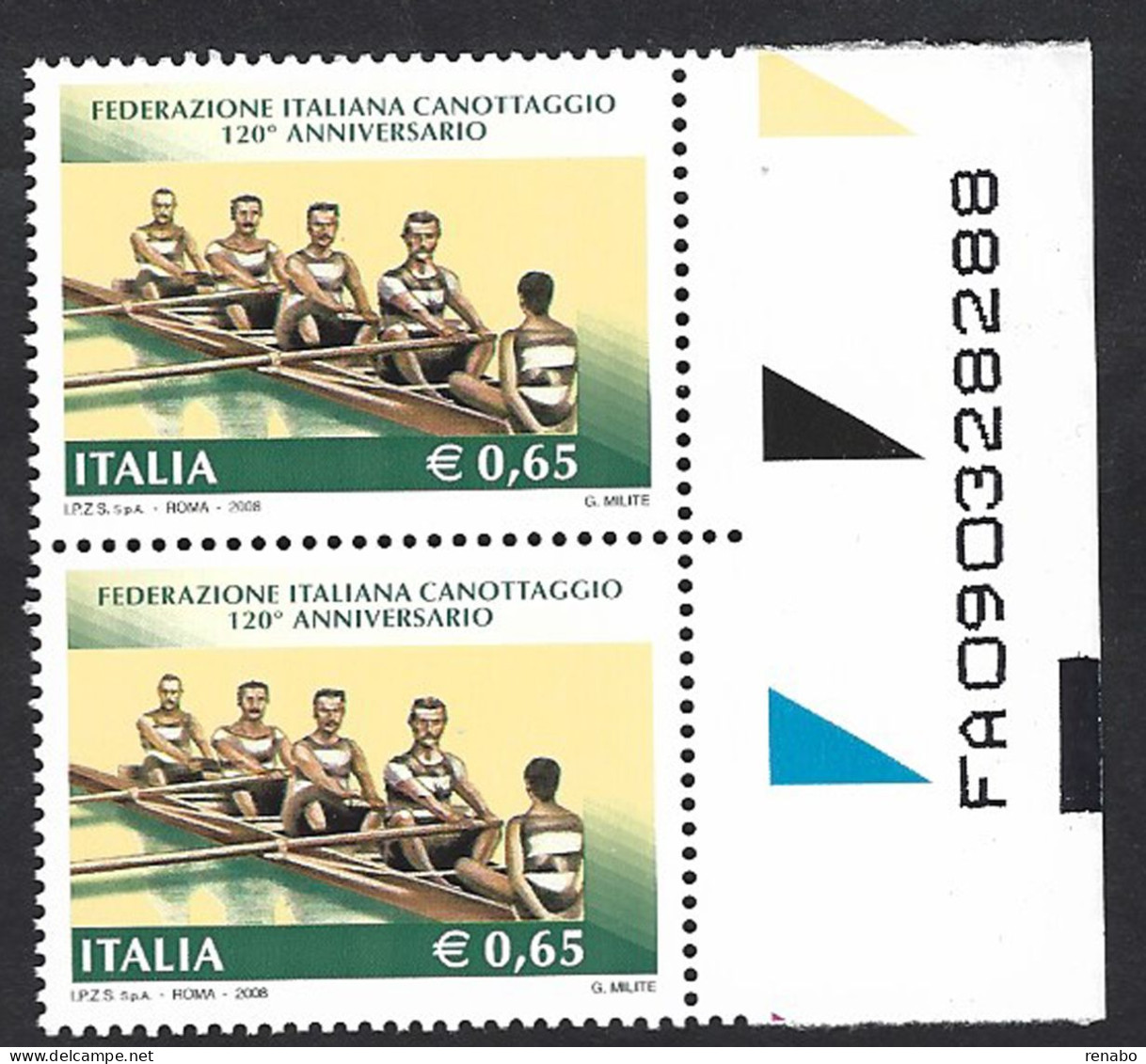 Italia 2008; Federazione Italiana Canottaggio; Coppia Con Codice Alfanumerico. - 2001-10: Mint/hinged