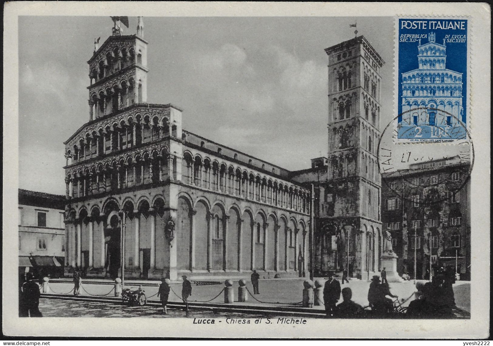 Italie 1946 Y&T 505 Sur Carte Maximum. Église San Michele In Foro à Lucca, Lucques Est Une Ville Toscane - Churches & Cathedrals