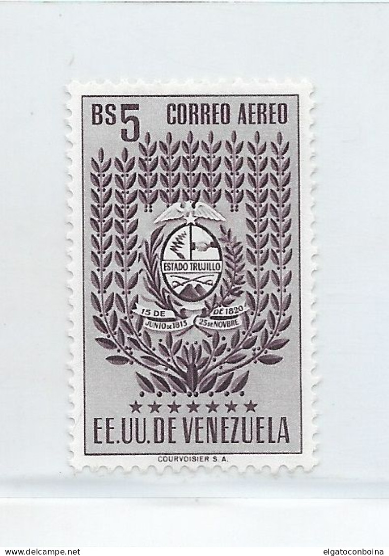 VENEZUELA 1952 TRUJILLO COAT OF ARMS VIOLET 5BS SCOTT C444 MIICHEL 978 MH - Venezuela