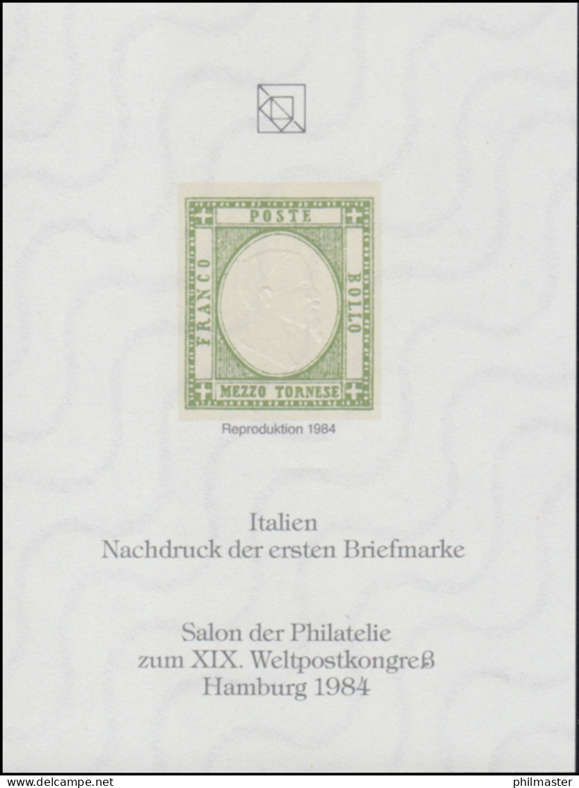 Sonderdruck Italien Nr. 1 Neudruck Salon Hamburg 1984 FAKSIMILE - Private & Local Mails