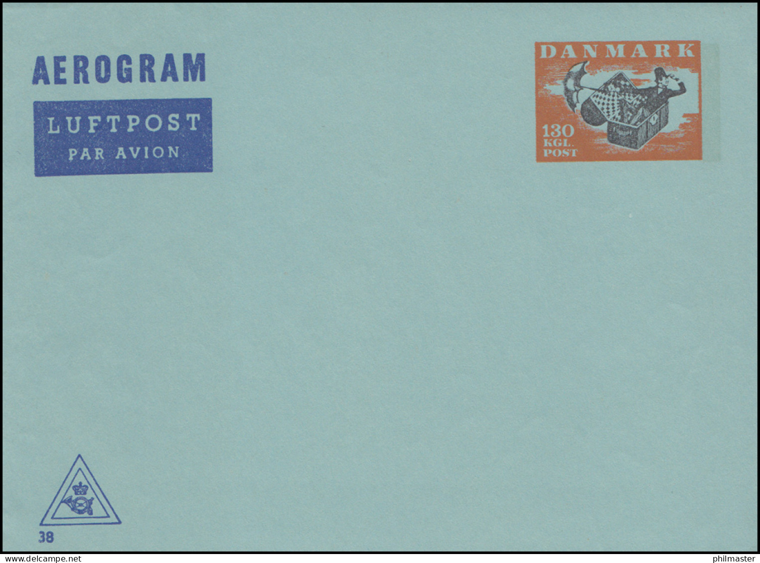 Dänemark Aerogramm LF 26I Der Fliegende Koffer 130 Öre, Kz. 38, ** - Postal Stationery