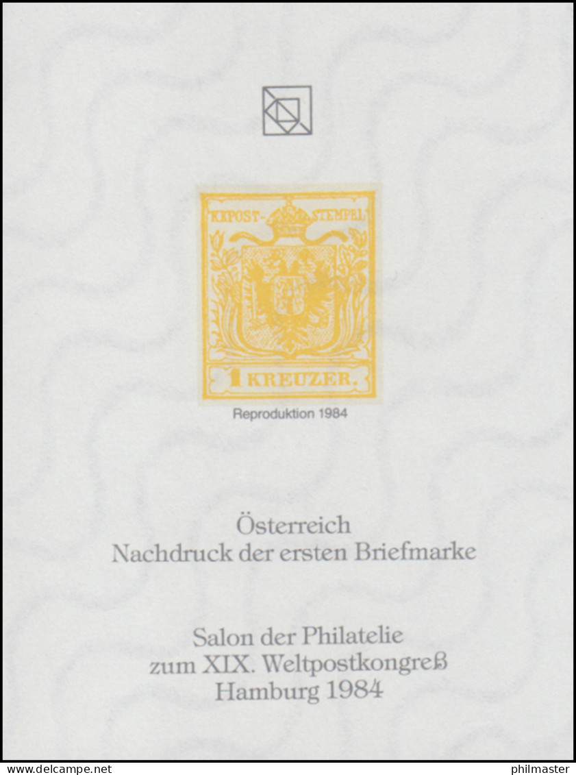 Sonderdruck Österreich Nr. 1 Neudruck Salon Hamburg 1984 FAKSIMILE - Privé- & Lokale Post