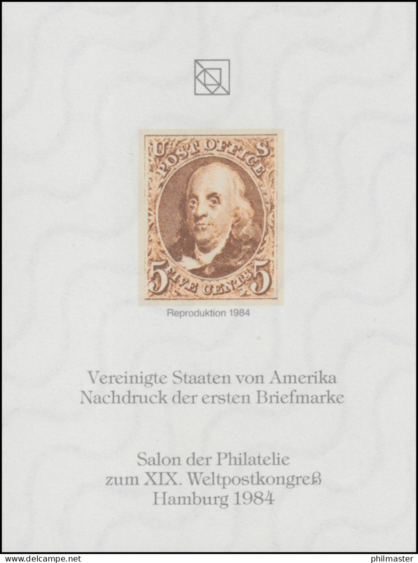 Sonderdruck USA Nr. 1 Neudruck Salon Hamburg 1984 FAKSIMILE - Posta Privata & Locale