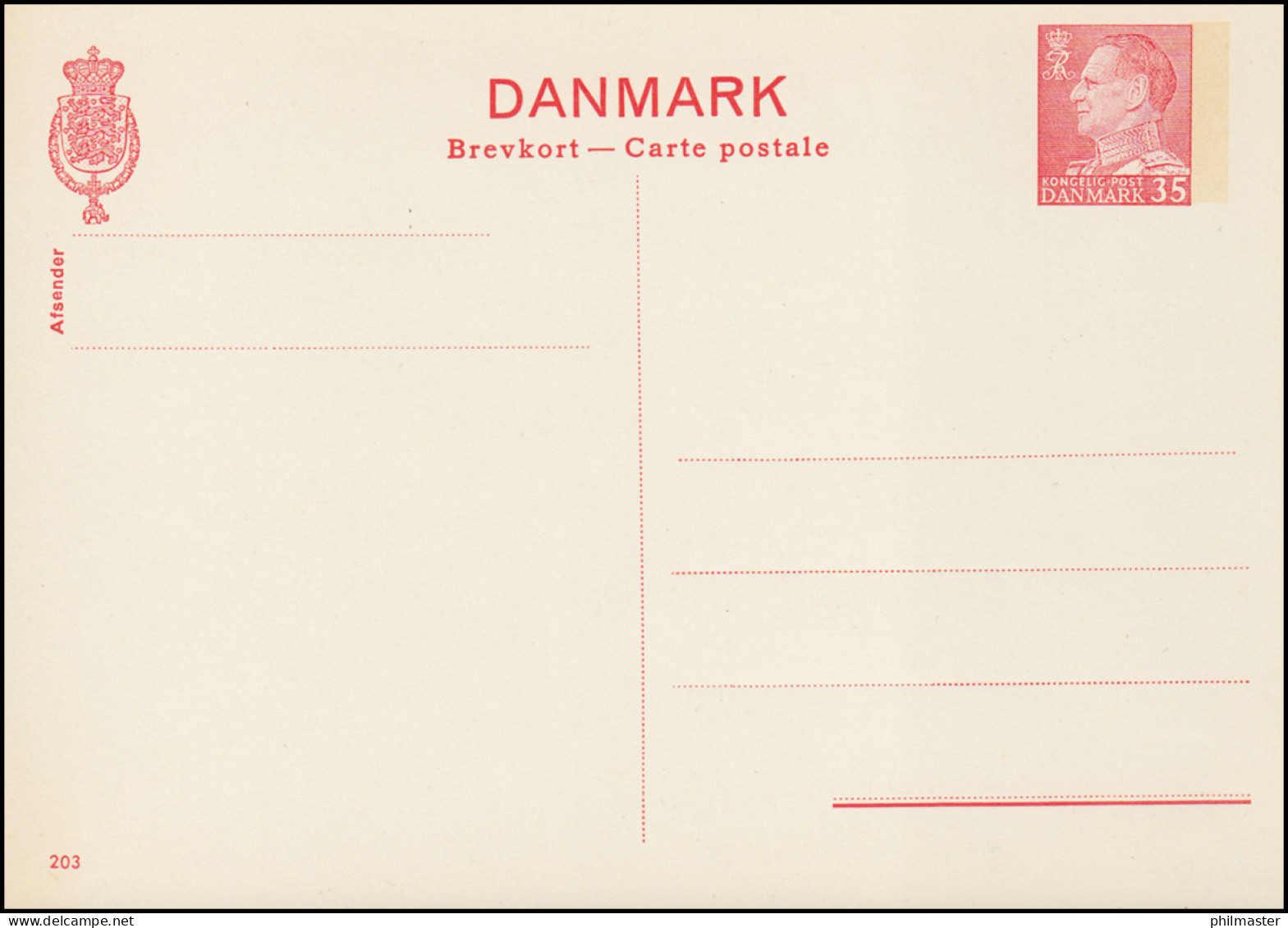 Dänemark Postkarte P 257 Frederik IX. 35 Öre, Kz. 203, ** - Enteros Postales