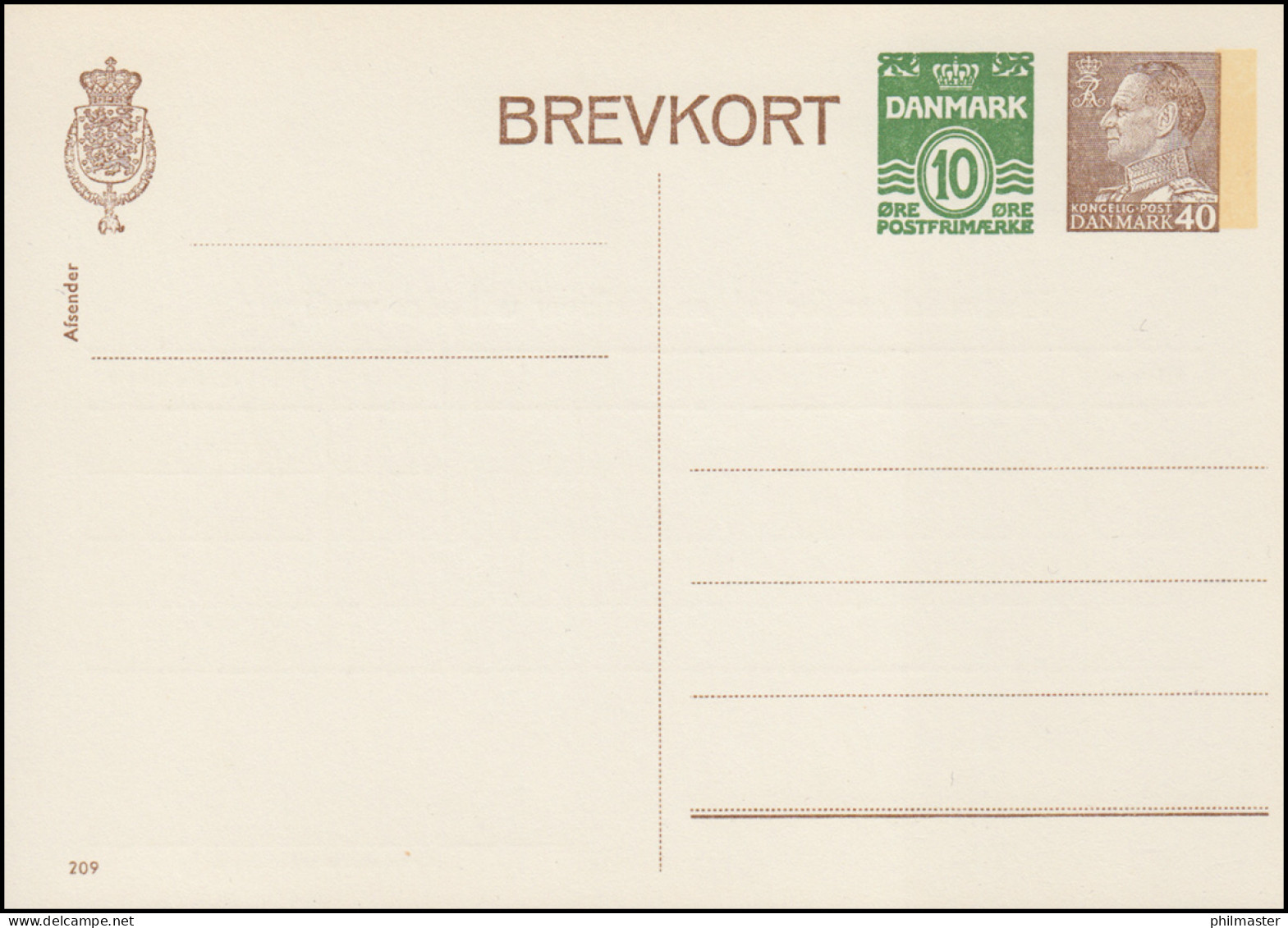 Dänemark Postkarte P 269 Frederik IX. 10+40 Öre, Kz. 209, Helbredskort ** - Enteros Postales