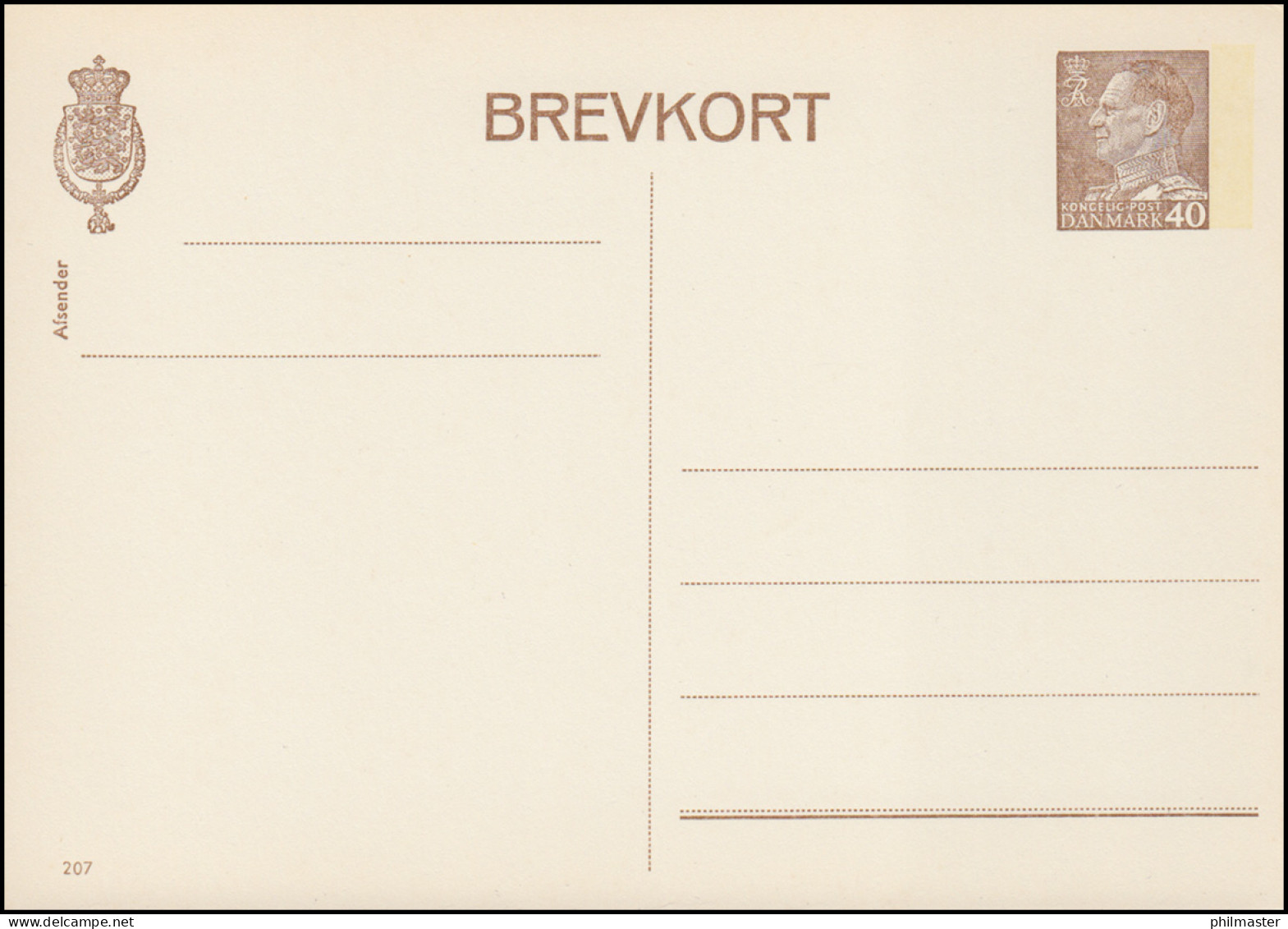 Dänemark Postkarte P 265 Frederik IX. 40 Öre, Kz. 207, ** - Enteros Postales