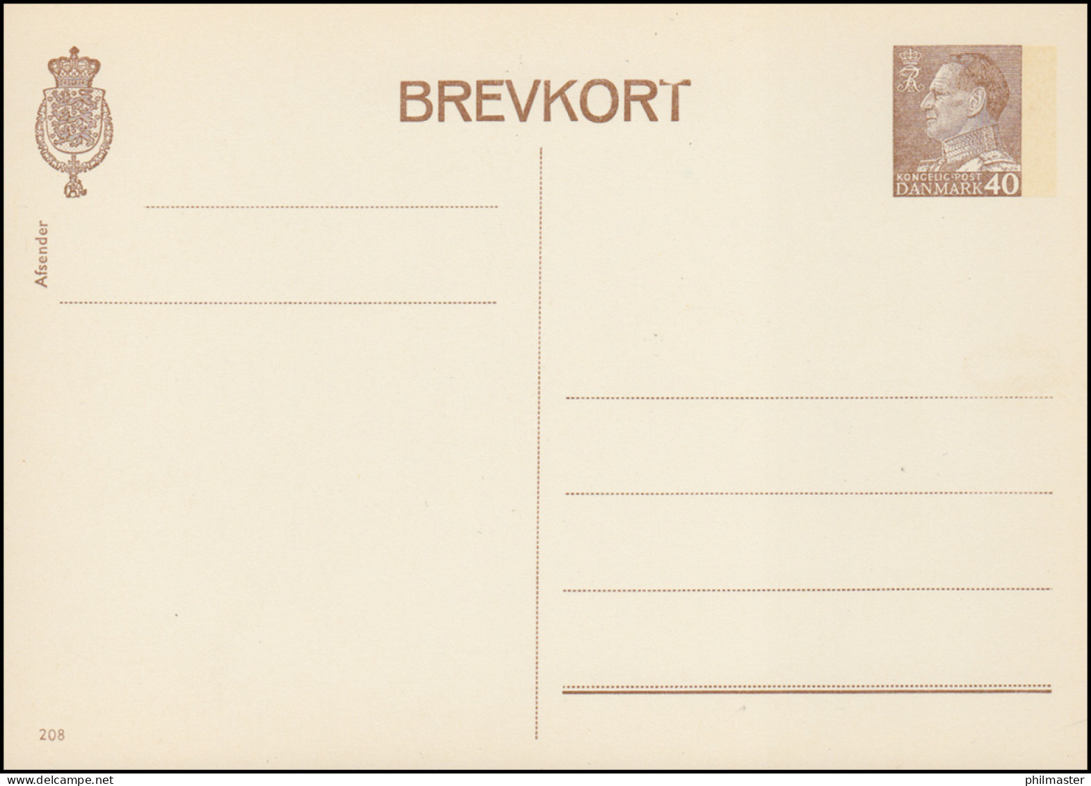 Dänemark Postkarte P 265 Frederik IX. 40 Öre, Kz. 208, ** - Postal Stationery