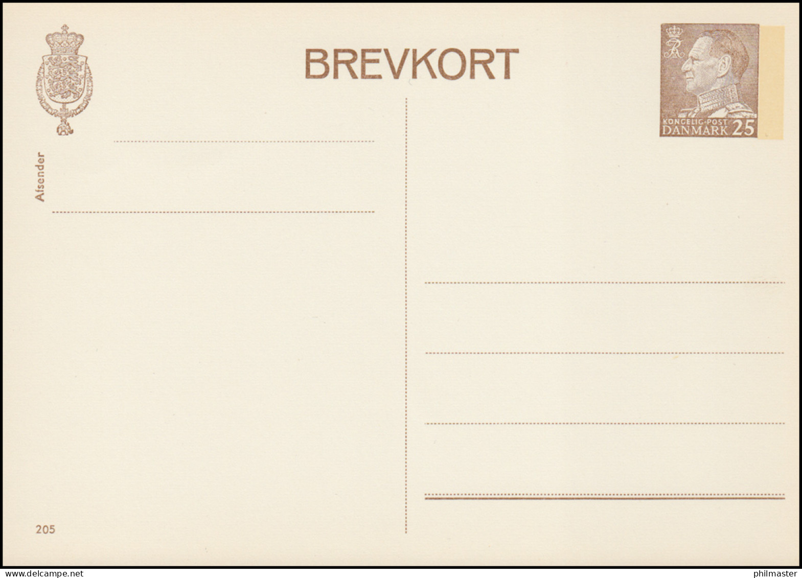 Dänemark Postkarte P 256 Frederik IX. 25 Öre, Kz. 205, ** - Interi Postali