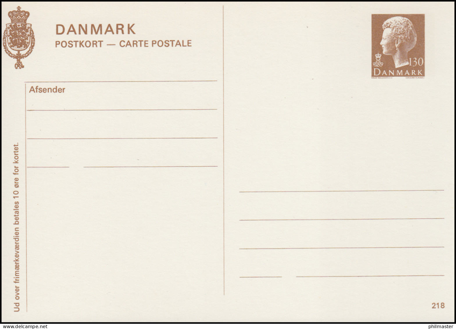Dänemark Postkarte P 276 Königin Margrethe 130 Öre, Kz. 218, ** - Enteros Postales