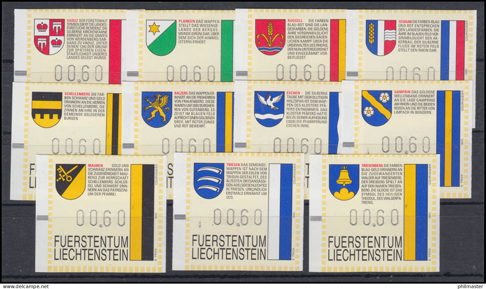 1-11 Liechtenstein-ATM 1995, 11 Werte Komplett, Satz ** Postfrisch - Machine Labels [ATM]