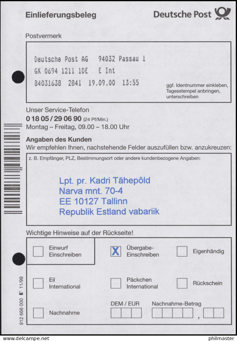 PSo 70 OSTROPA Mit Sonder-R-Zettel OSTROPA 2000, SSt MÜNCHBERG OSTROPA 8.9.2000 - R- & V- Vignetten