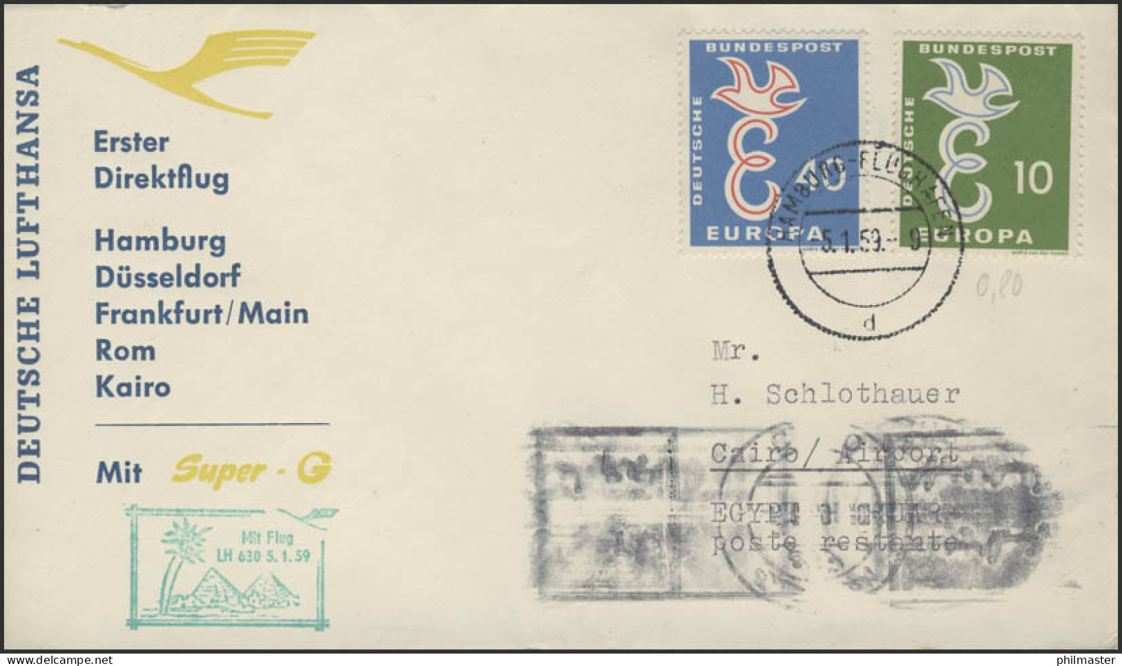 Eröffnungsflug LH 630 Hamburg-Düsseldorf-Rom-Kairo Am 05.01.1959 - Primi Voli