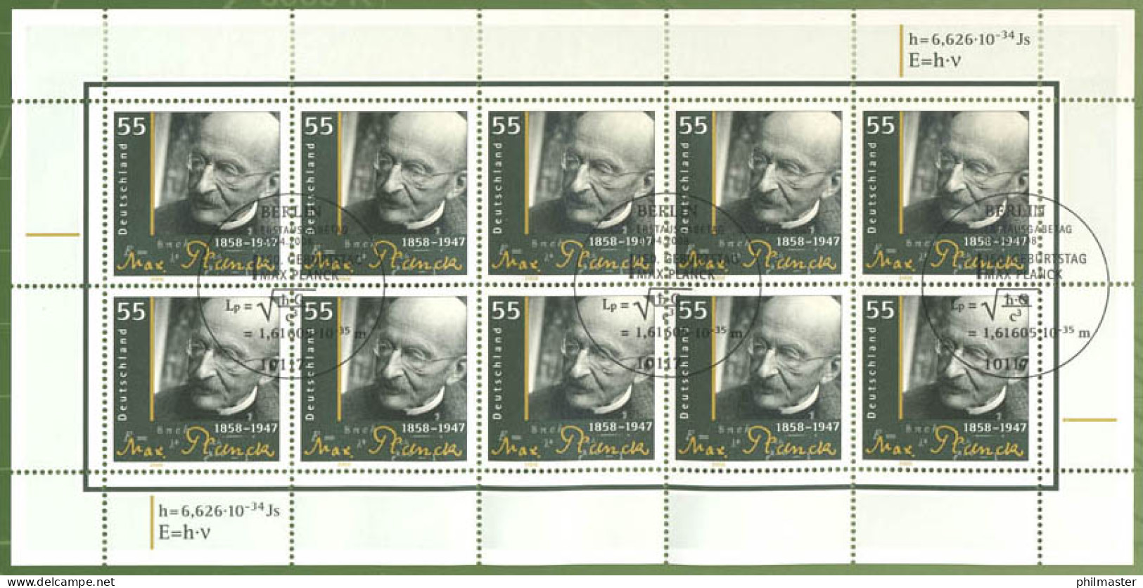 2658 Nobelpreisträger Max Planck - 10er-Bogen Auf Kartonvorlage, ESST - 2001-2010