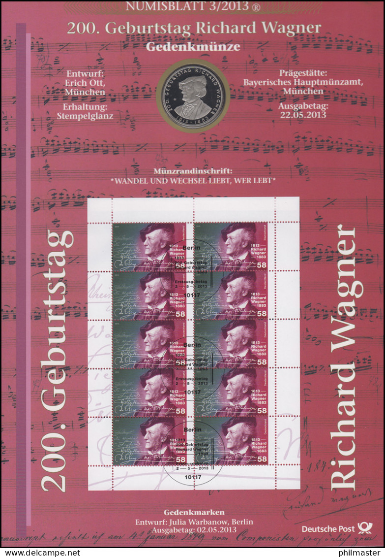 3008 Komponist Und Dirigent Richard Wagner - Numisblatt 3/2013 - Coin Envelopes