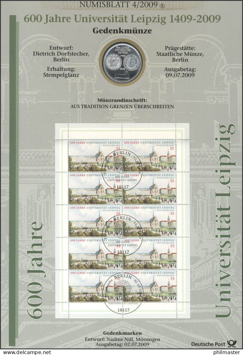 2745 600 Jahre Universität Leipzig / Alma Mater Lipsiensis - Numisblatt 4/2009 - Sobres Numismáticos