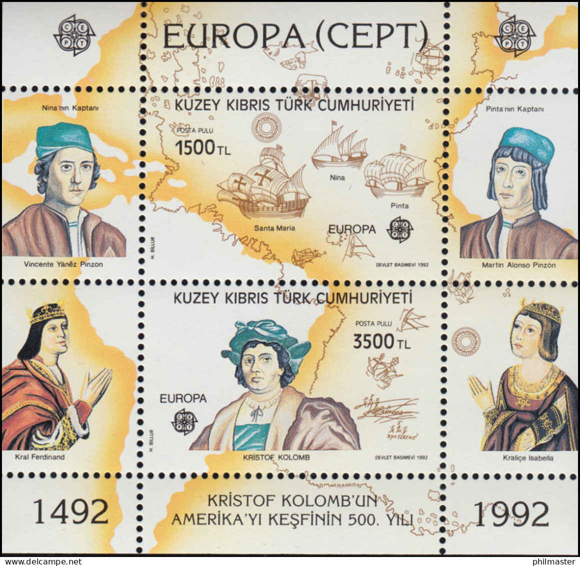 Zypern (türkisch) Block 10 Europaunion CEPT Entdeckung Von Amerika, ** / MNH - Altri & Non Classificati