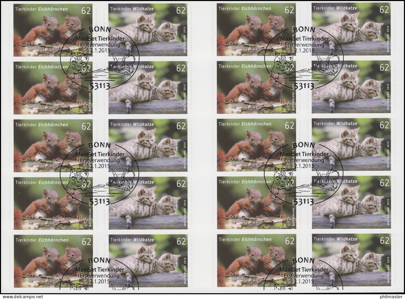 FB 44 Tierkinder Eichhörnchen Und Wildkatze, Folienblatt Mit 5x 3129-3130, EV-O - 2011-2020