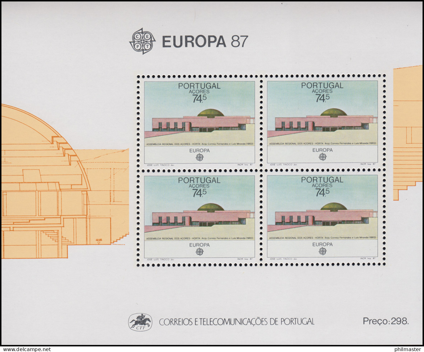 Portugal-Azoren Block 8 Europaunion CEPT Moderne Architektur 1987, ** / MNH - Azores