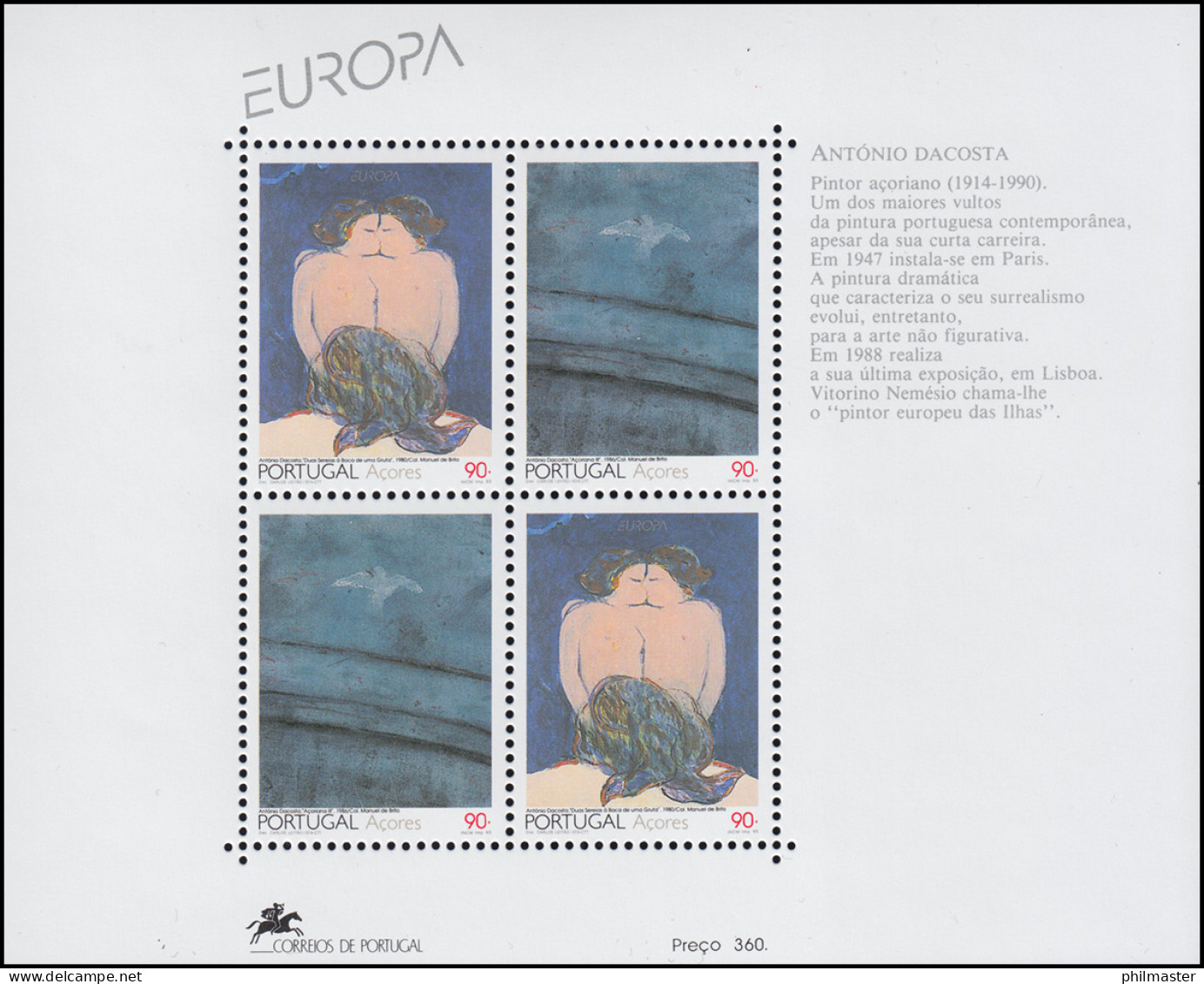 Portugal-Azoren Block 13 Europaunion CEPT Zeitgenössische Kunst 1993, ** / MNH - Azores